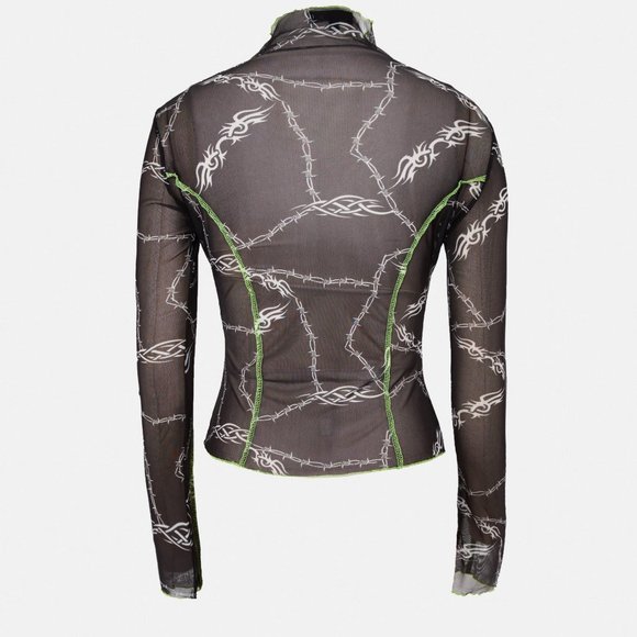 Sale! NWT Missguided Black Barbed Wire Print Mesh Top US 4 - Picture 3 of 6